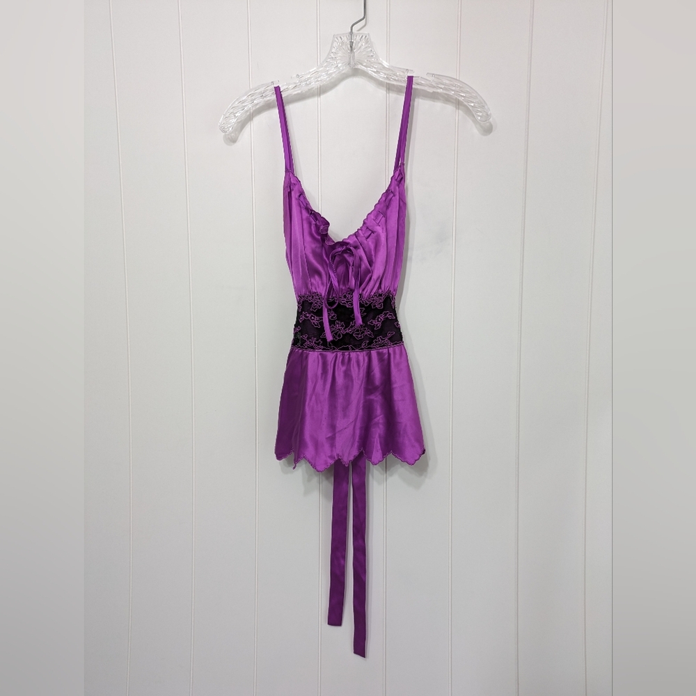 Vintage Y2K Betsey Johnson New York, Satin Silk, purple and black Blouse, 90'S
